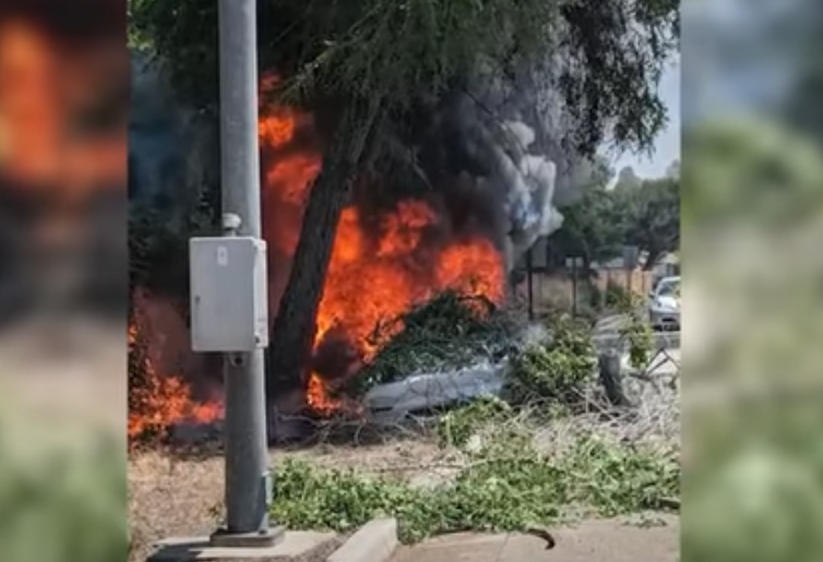 Tesla Explodes on Impact Burning Passengers Alive